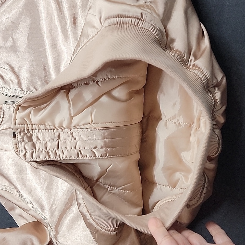 TOPSHOP  Metallic Beige Pink Gold Bomber Full Zip Jacket Size 6 - Picture 11 of 12